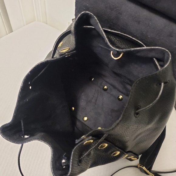 Pop BAG Black Pebble Grain Leather Backpack Top Handle Bag With Pouch